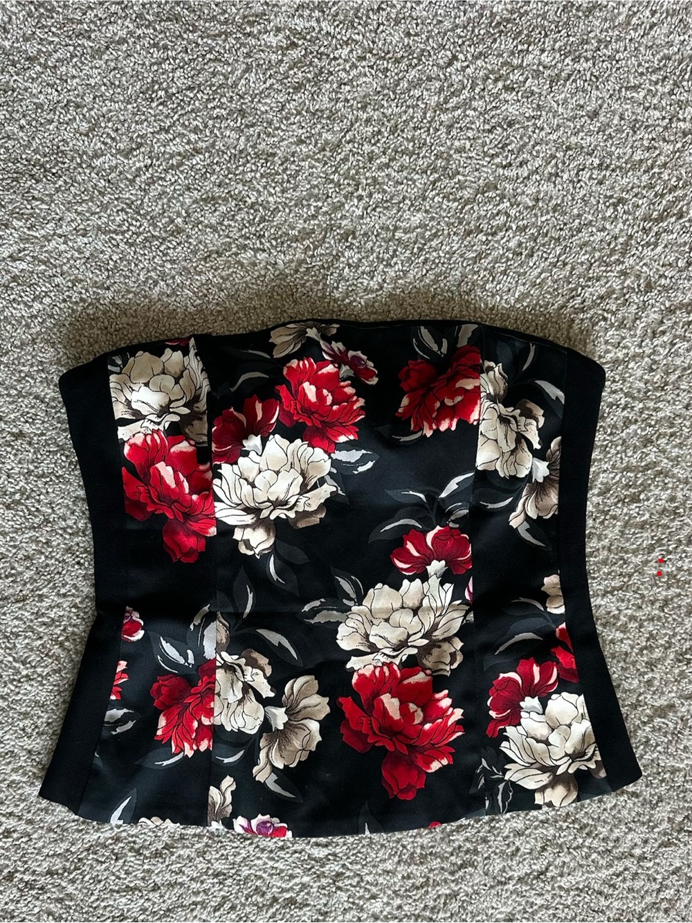 White House Black Market Black Floral Strapless Bustier Corset Strapless Top